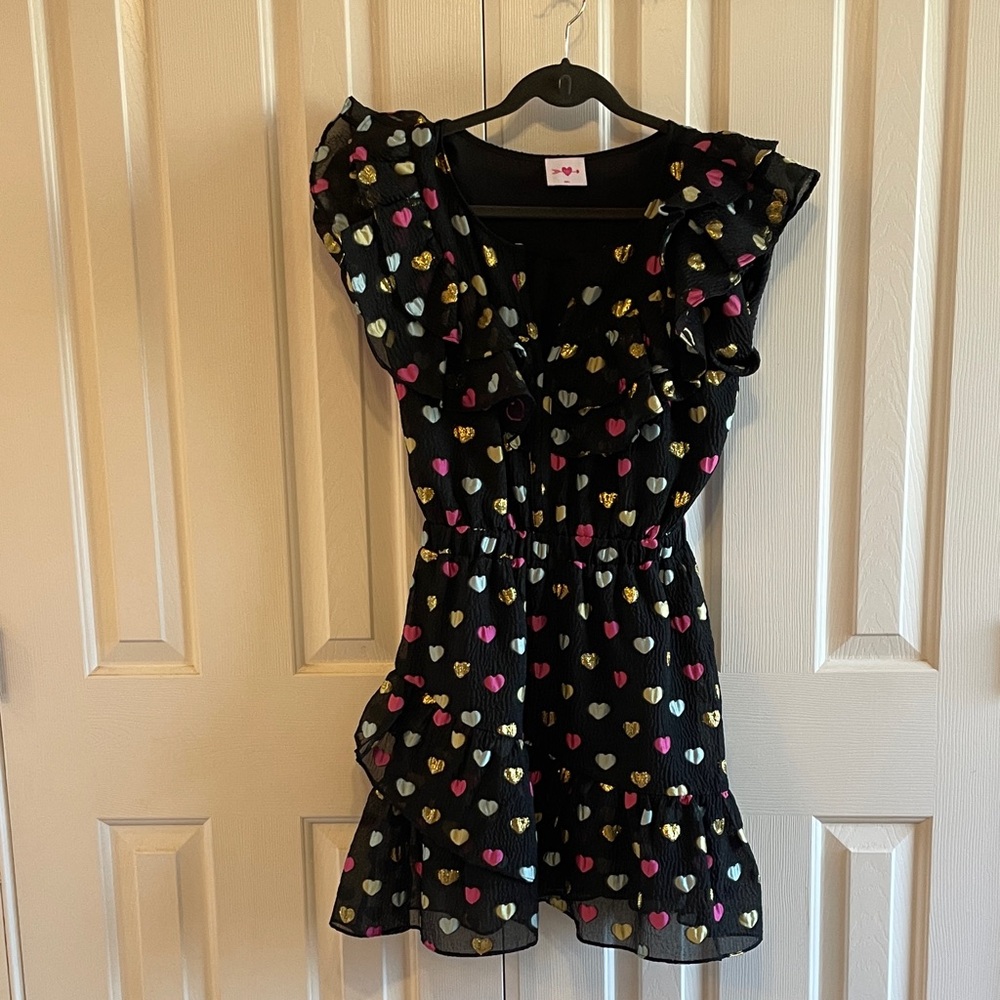 Buddy Love Black Ruffle Dress with Pink Heart Design